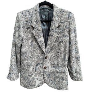 Liz Wear Vintage Womens Paisley Wool Blend Gray Blue Preppy Blazer Jacket 2P